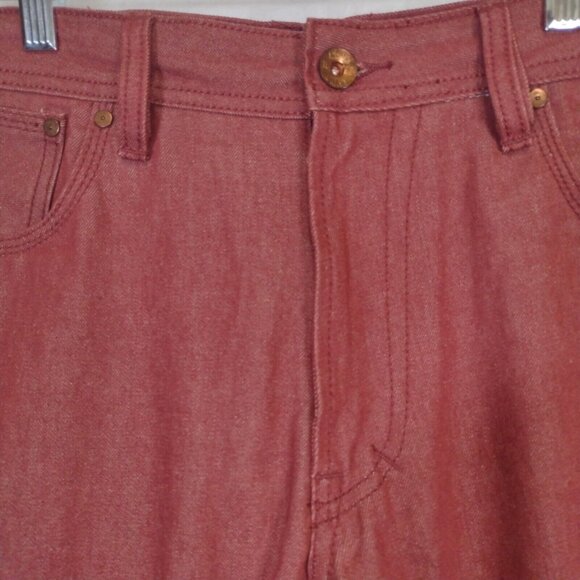 AKOO Mens Red Denim Jeans Straight Leg 36in X 33in Embroidered Pockets - Picture 4 of 14
